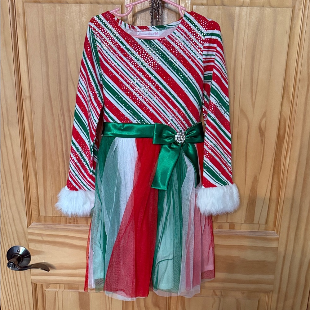 Festive Striped Kids Bonnie Jean Candy Cane Dress